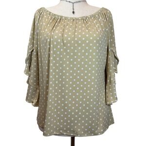 Vince Camuto Women's Polka Dot Cottagecore Tiered Ruffle‎ Sleeve Blouse Size L